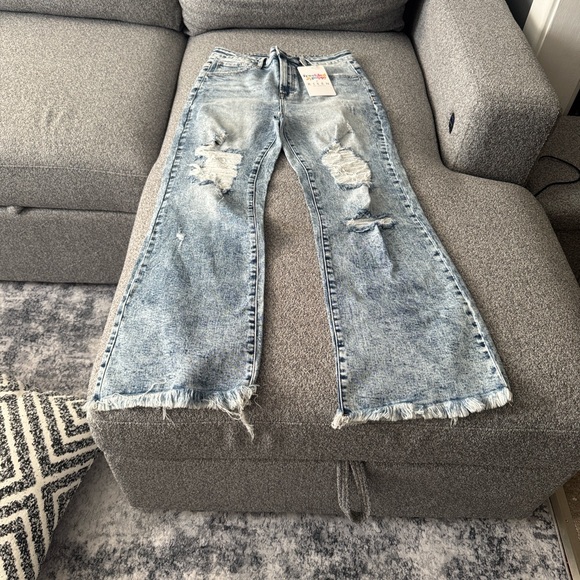 Kilk Light Blue Distressed Women's Wide Leg Jeans - Picture 2 of 10